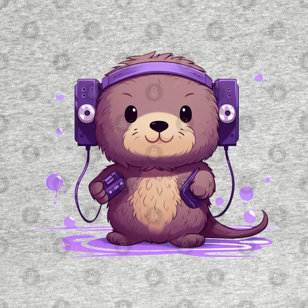 Kawaii sea otter listen music on the Purple tape cassette by MilkyBerry